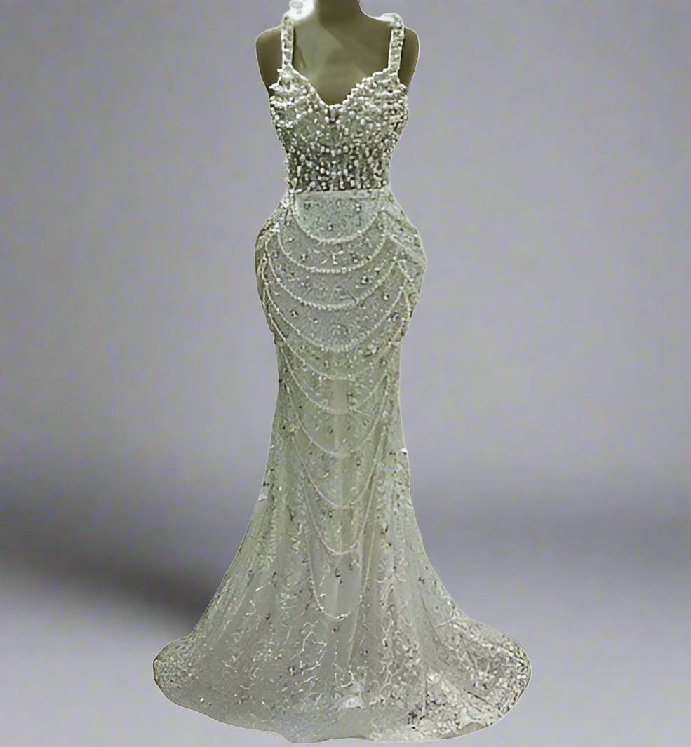 Luxury Rhinestone & Pearls Wedding Gown