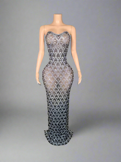 Rhinestone Crystal Sheer Maxi Dress