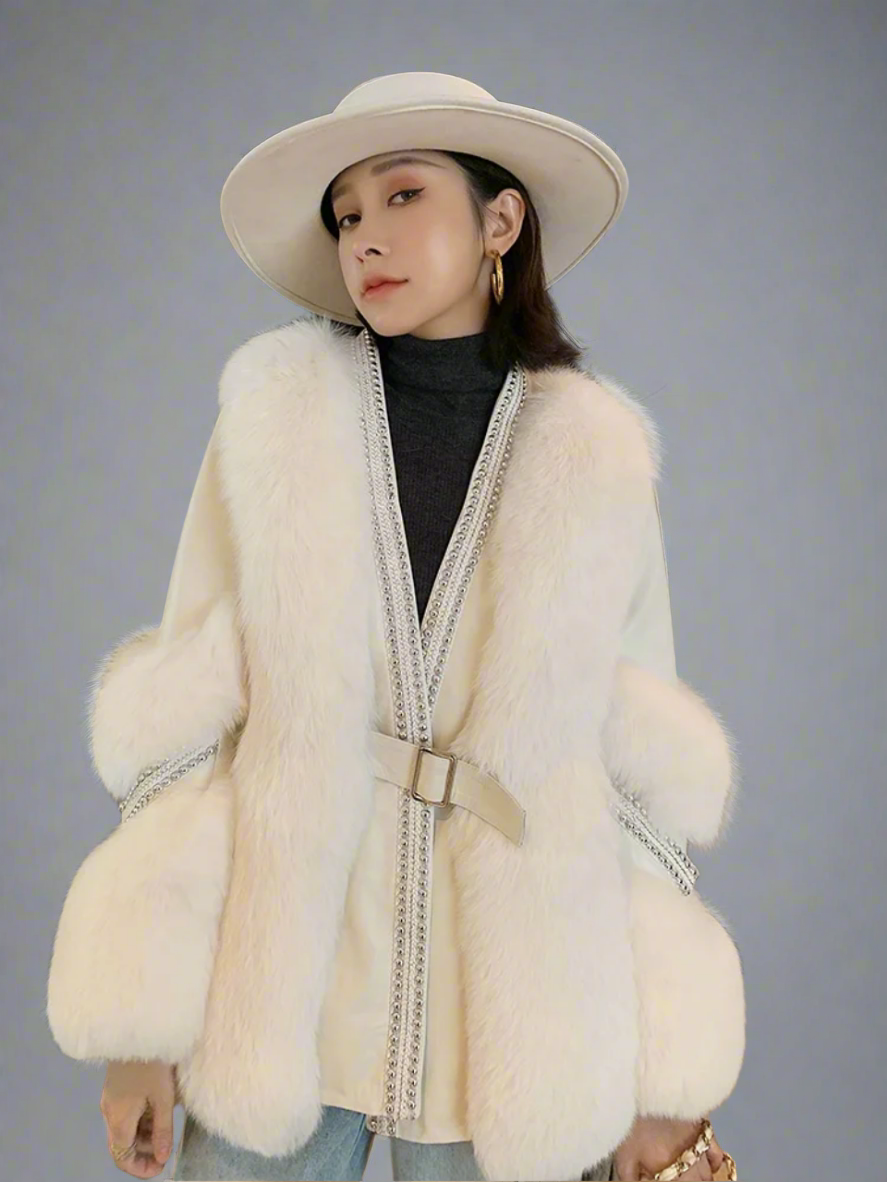 Detailed Faux Fluffy Fur Hip Jacket.