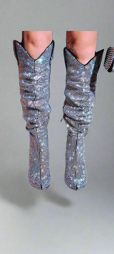 Cowboy Rhinestone Calf Boots