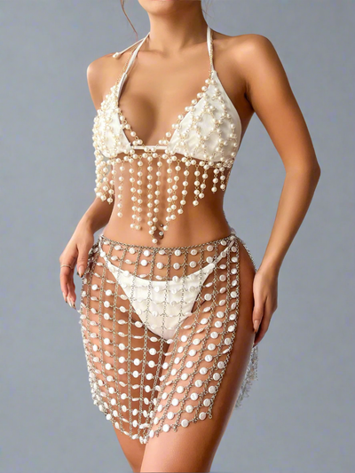 Beaded Swim Cover Up Skirt Set (Ready to Ship)