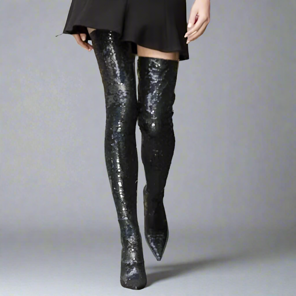 Sequin Thigh High Boots