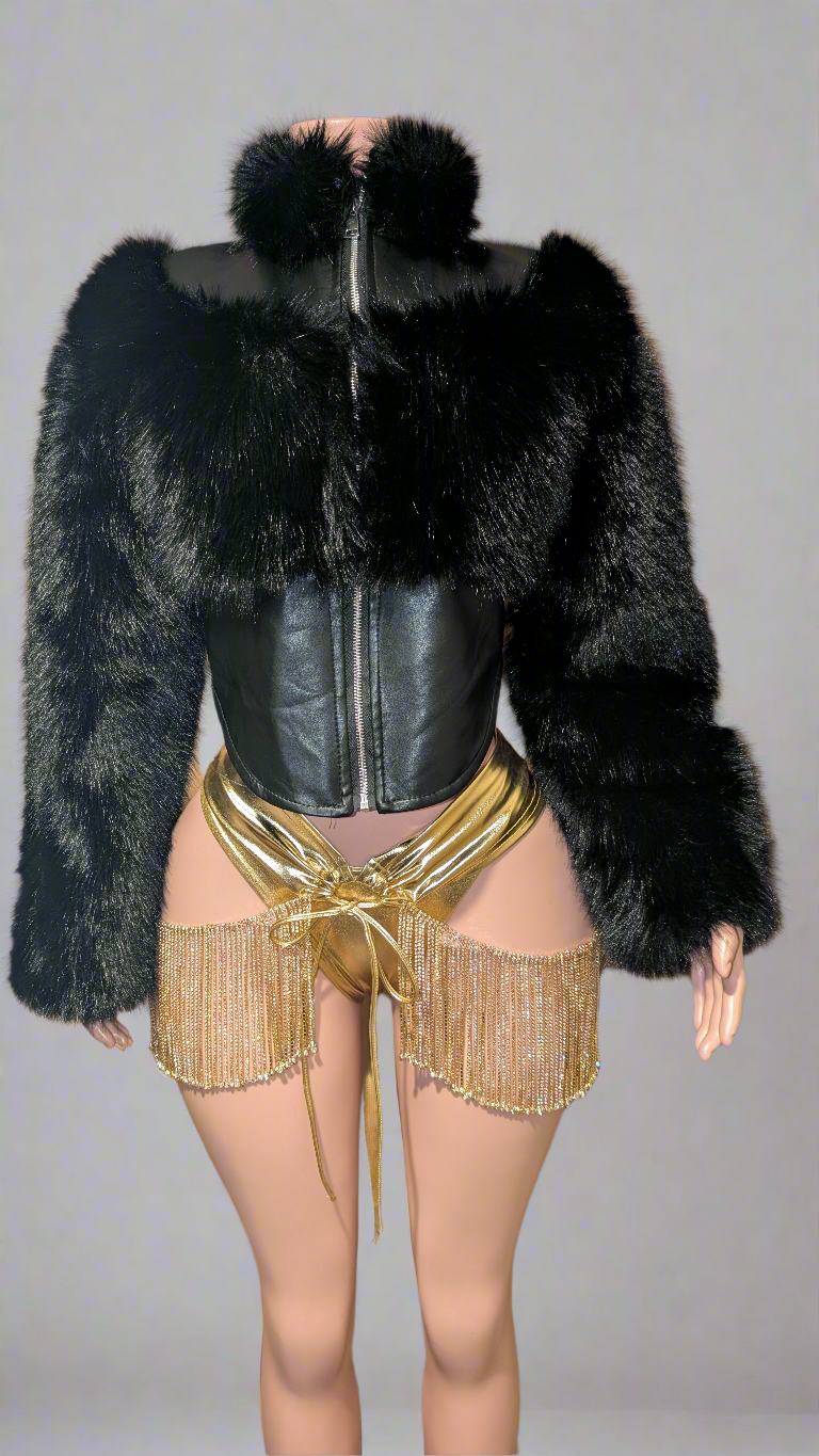 Crop High Low Faux Fur Jacket