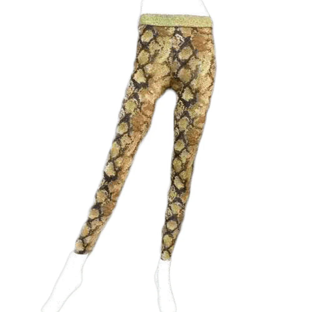 High Waist Snake Print Mesh Sides Leggings- Prima Dons and Donnas