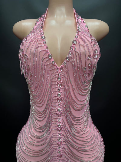 Maxi Crystal Stones Fringe Dress 1 (Ready to Ship)