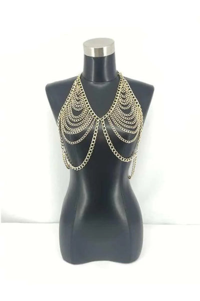 Drop Metal Bra - Gold & Silver Drape Style Backless Metal String Bra