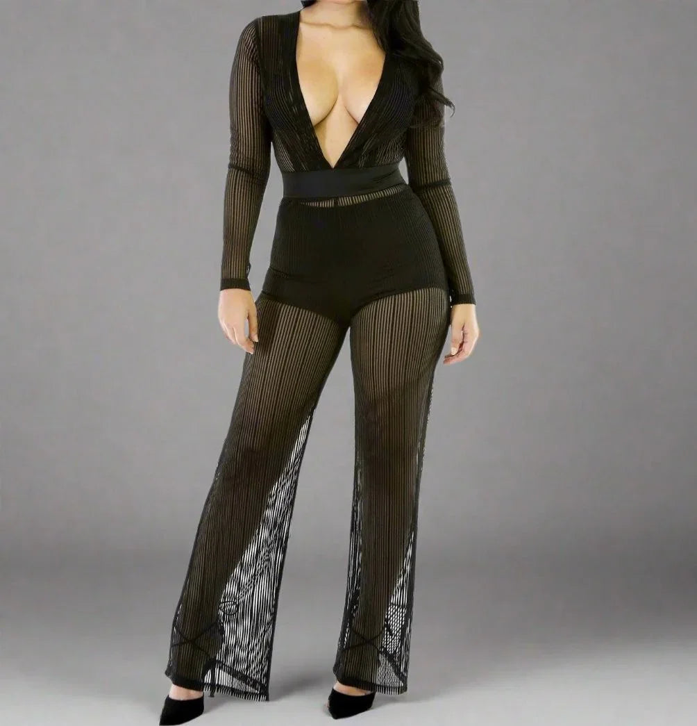 Kim K Stripe Flair Legs Jumpsuit- Prima Dons and Donnas