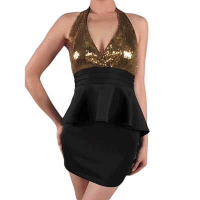 Peplum Sequin Halter Dress- Prima Dons and Donnas