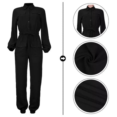 Pockets Jumpsuit - Linen Women's Casual Outfit with Oversized Pockets