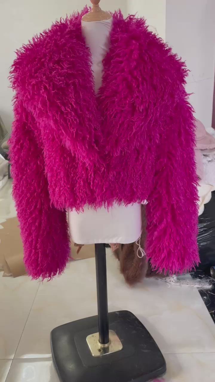 Crop or Full Length Mongolian Faux Fur Coat(Ready to Ship)