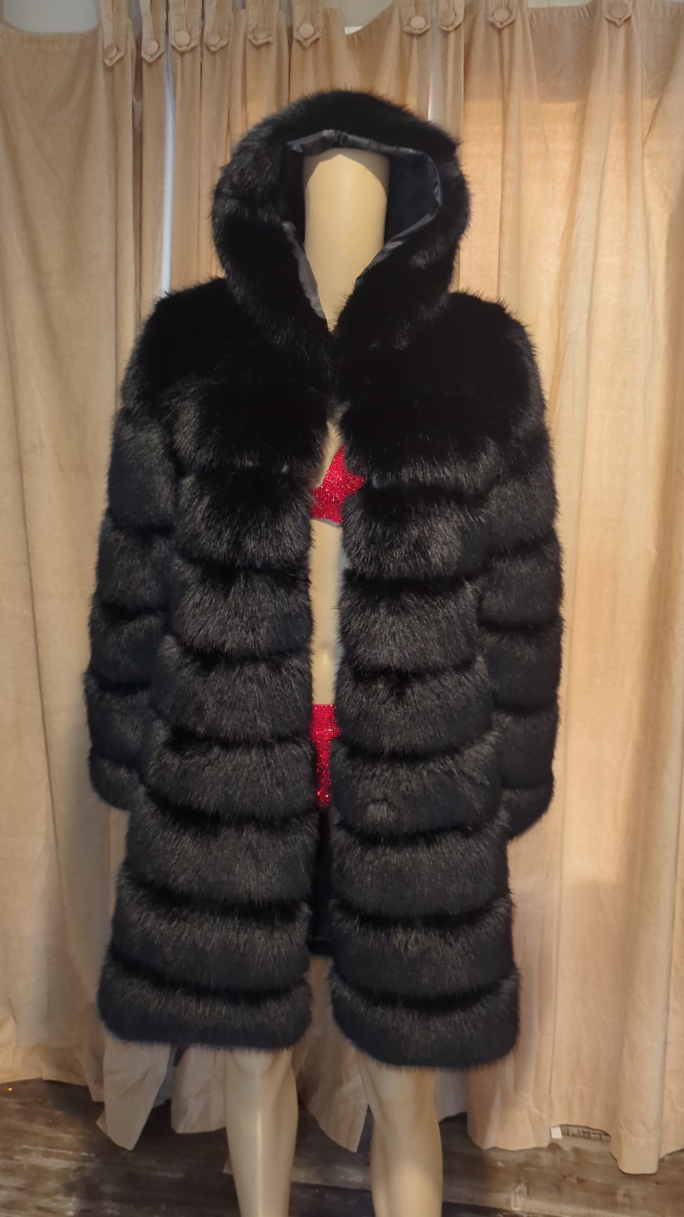 Mink Look Knee Length Fluffy Faux Fur Jacket