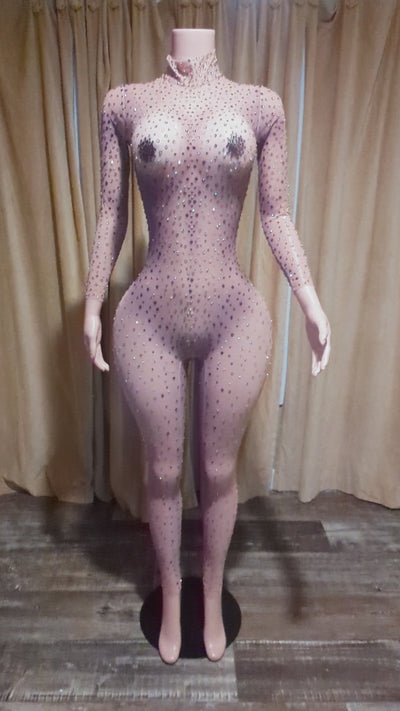 Crystal Nude Custom Jumpsuit Catsuit