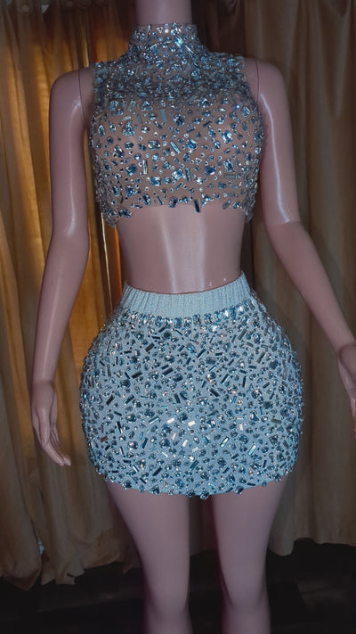 Kim K Big Stones Mini Skirt Set  (Ready to Ship)