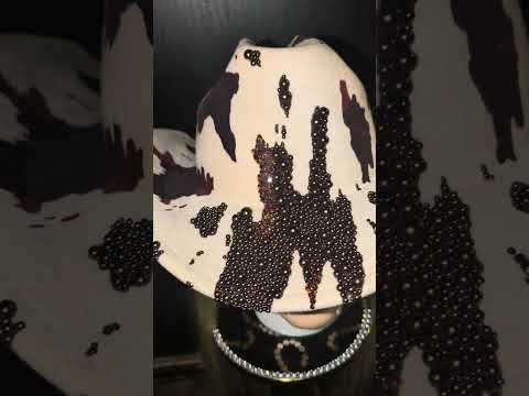 Custom Cowboy Print Pearl & Rhinestone Western Cowboy Hat (Ready to Ship)