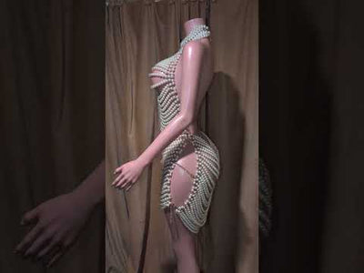 Pearl Chain Dress – Gold Plated Drape Body Chain for Glamorous Party Wear