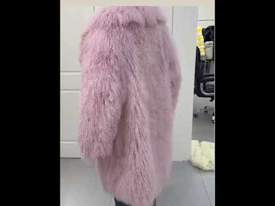 Hooded Over Sized Mongolian Sheep Lamb Fur Coat- By Prima DND