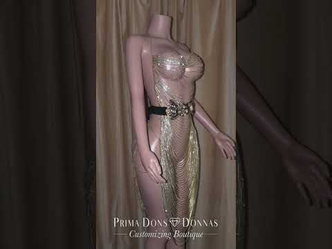 Maxi Rhinestones Dress – Plunge Chain Body Crystal Rhinestones Silver Party Dress