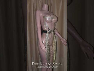 Maxi Rhinestones Dress – Plunge Chain Body Crystal Rhinestones Silver Party Dress