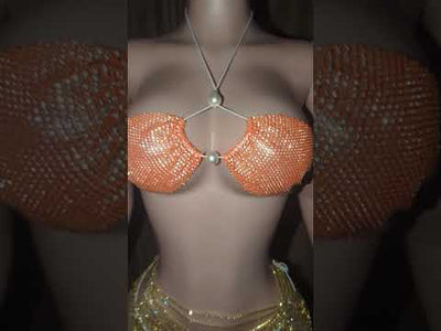 Orange Rhinestone Bikini Set