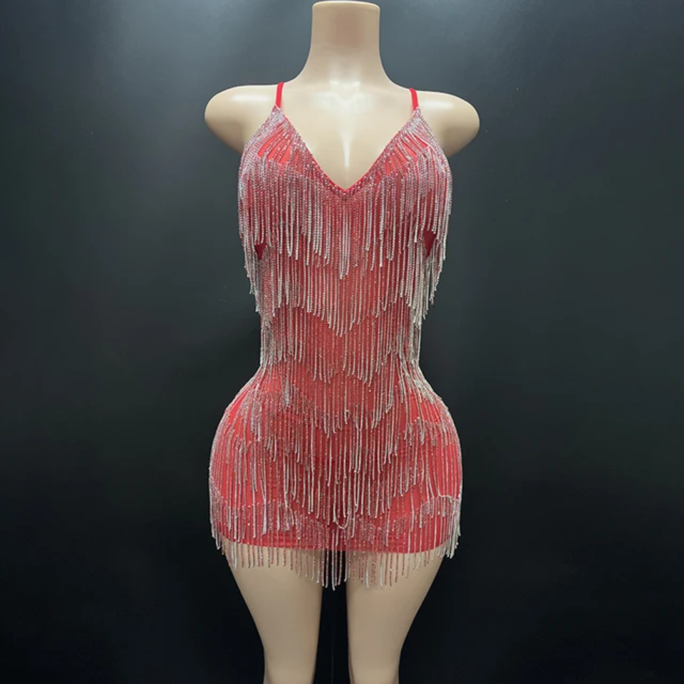 Rhinestone Fringes Chains Dress (Ready to Ship)