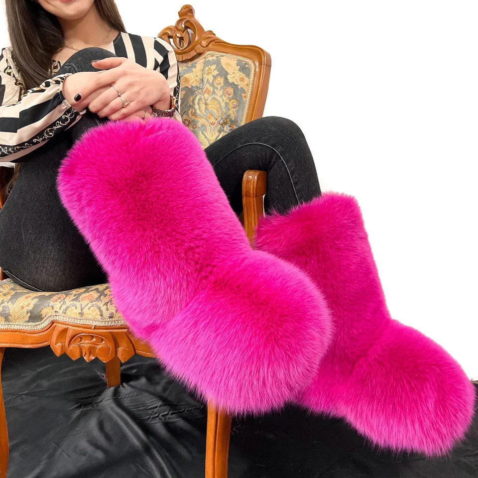 Fox Fur Boots – Winter Flat Boots