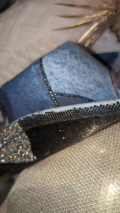 Custom Denim Print Rhinestone Western Cowboy Hat 3(Ready to Ship)