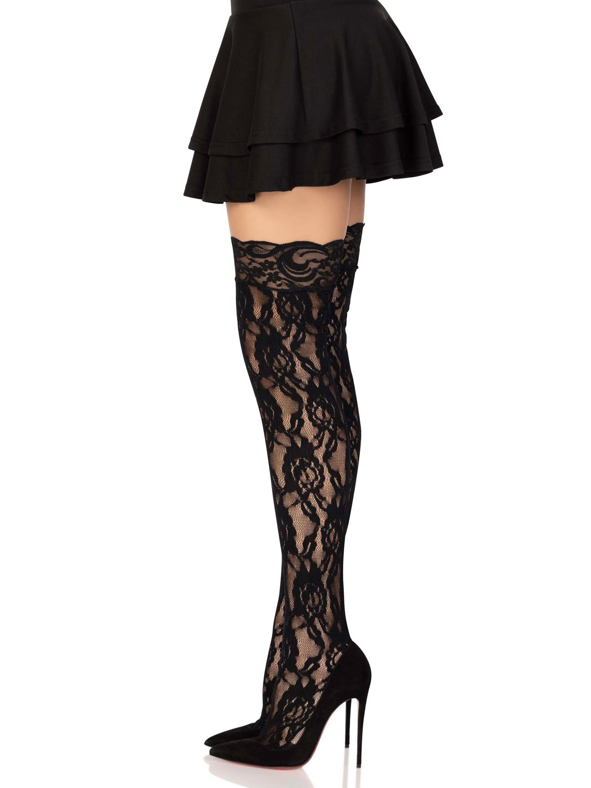 Garter clip on stocking filled with patterned floral designs