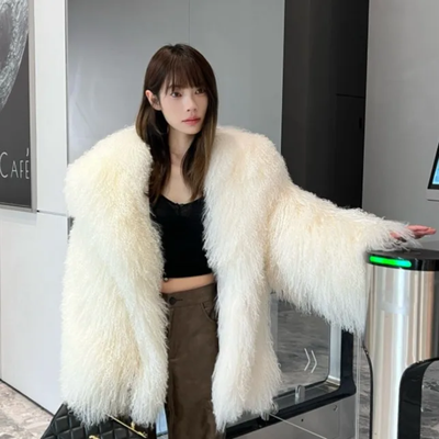 Hooded Over Sized Mongolian Sheep Lamb Fur Coat- By Prima DND