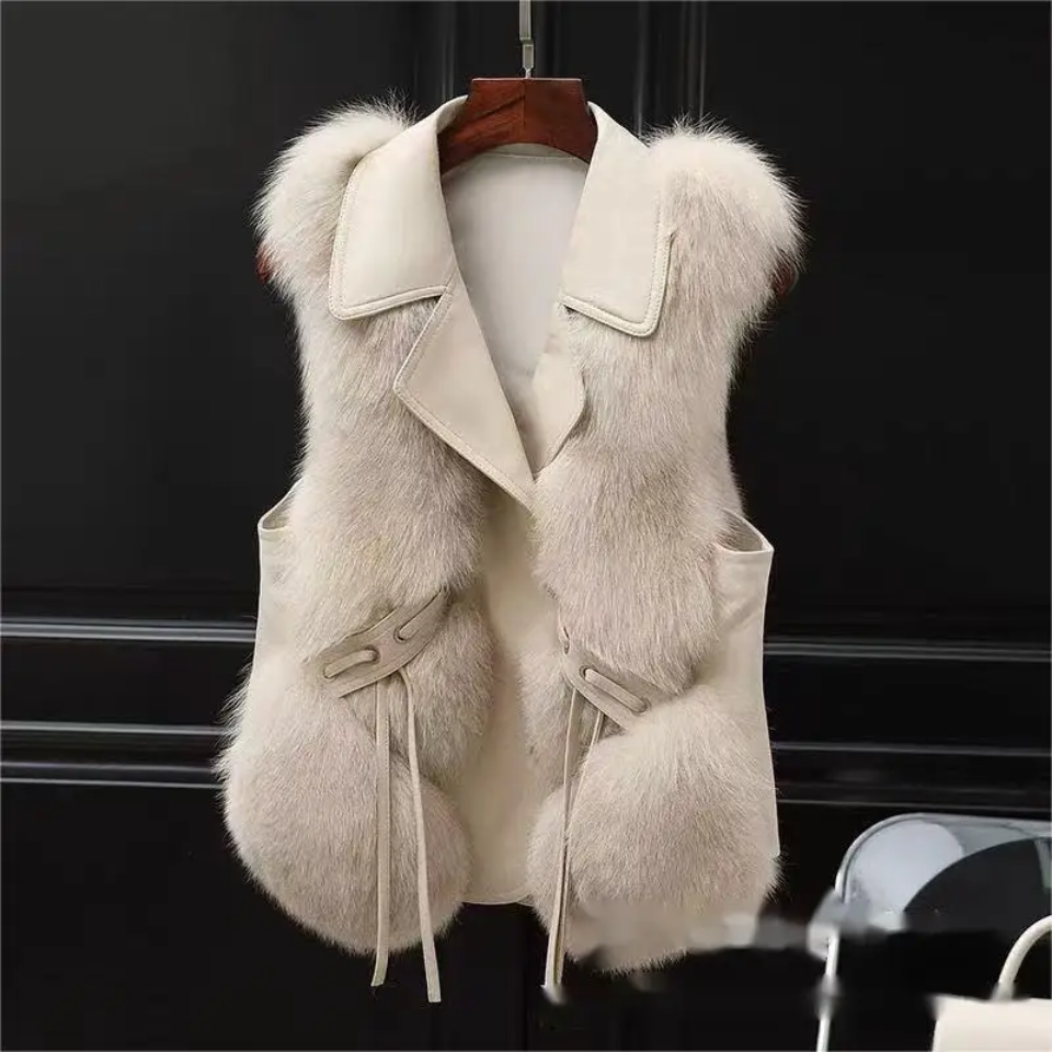 Faux Fur Vest w/Faux Leather Detail- By Prima DND