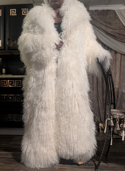 Custom Made Extra Fluffy Mongolian Crop Mid or Full-Length Sheep Lamb Fur Coat- By Prima DND
