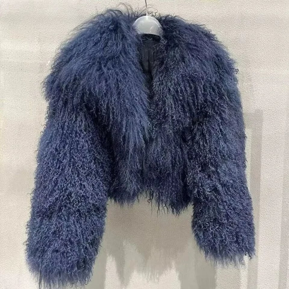 Crop or Full-Length Mongolian Sheep Lamb fur Fur Coat