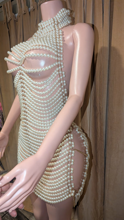 Pearl Chain Dress – Gold Plated Drape Body Chain for Glamorous Party Wear