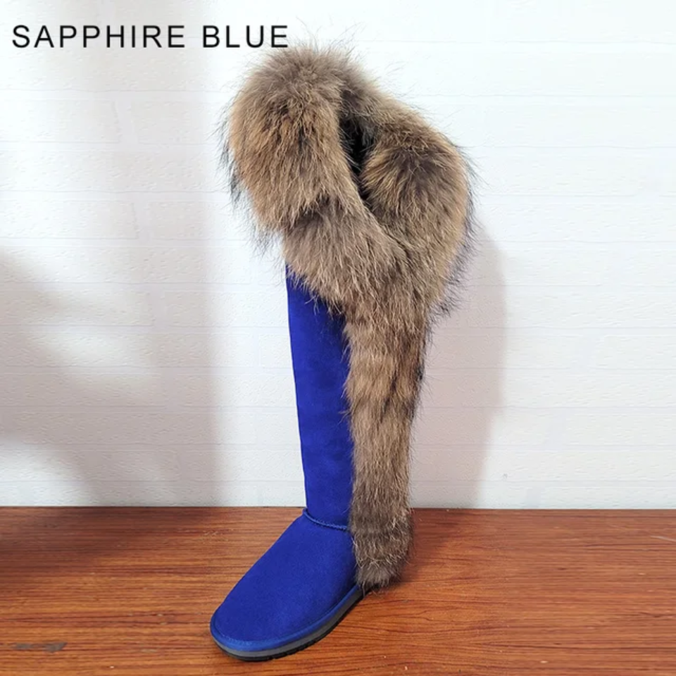 Fur Winter Boots –  knee High Boots W/Shearling Lining Boots Fur  Detail