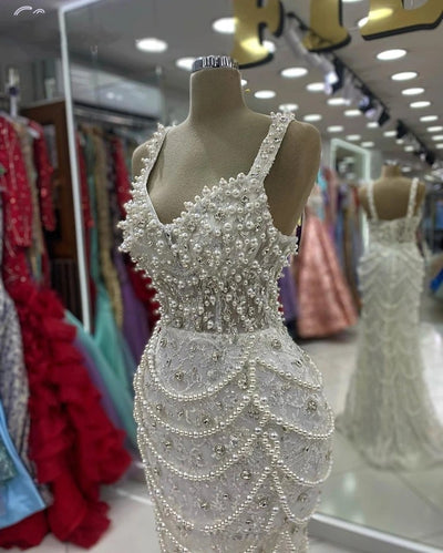 Luxury Rhinestone & Pearls Wedding Gown