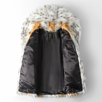 Snow Cat Print Hip Length Faux Fur Jacket