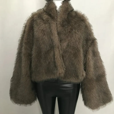 Cropped Faux Big Sleeve Fur Coat Jacket- By Prima DND