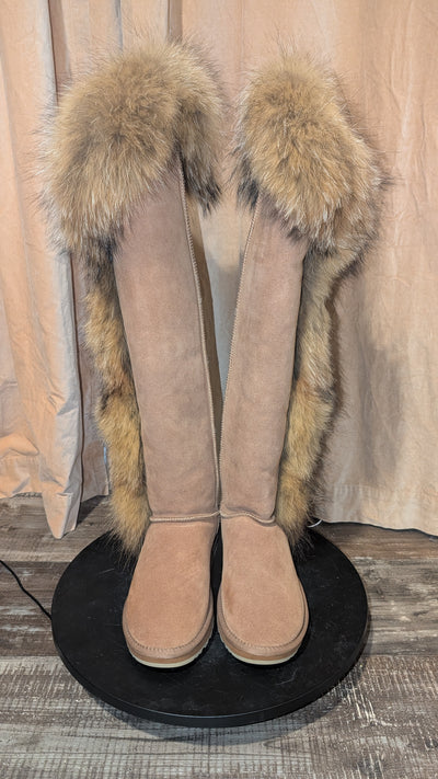 Fur Winter Boots –  knee High Boots W/Shearling Lining Boots Fur  Detail