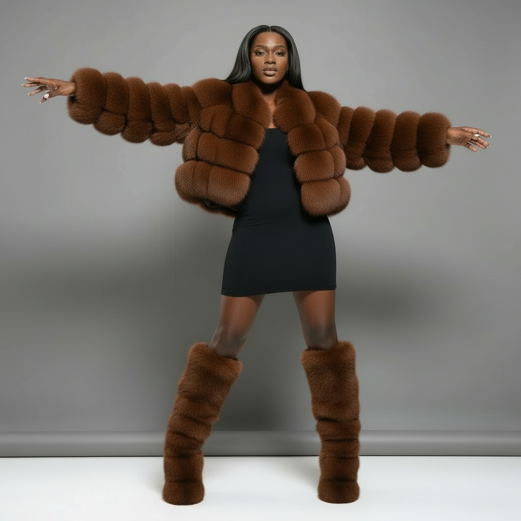 Mink Fur Winter Boots - Custom Sized Calf High Flat Winter Boots With Plush Lining