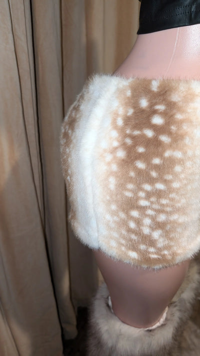 Deer Print Faux Fur Winter Mini Skorts- By Prima DND