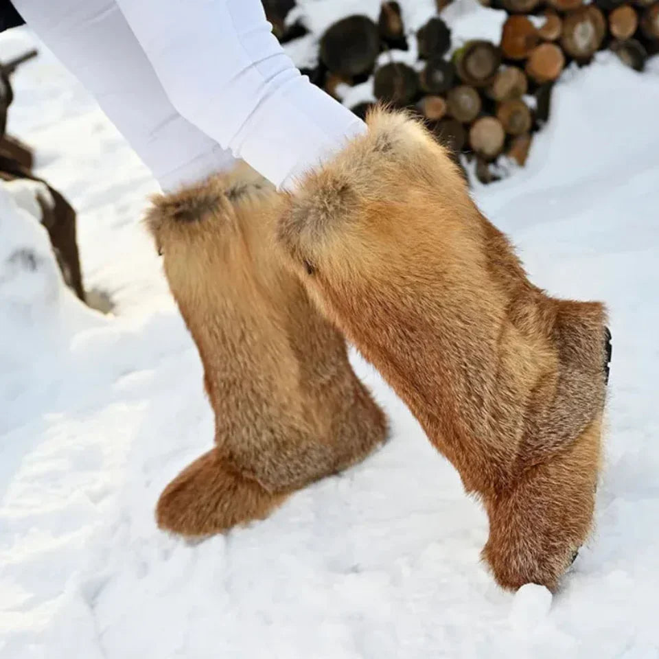 Fox Fur Boots – Winter Flat Boots
