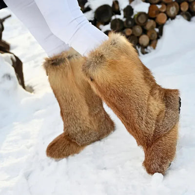 Fox Fur Boots – Winter Flat Boots