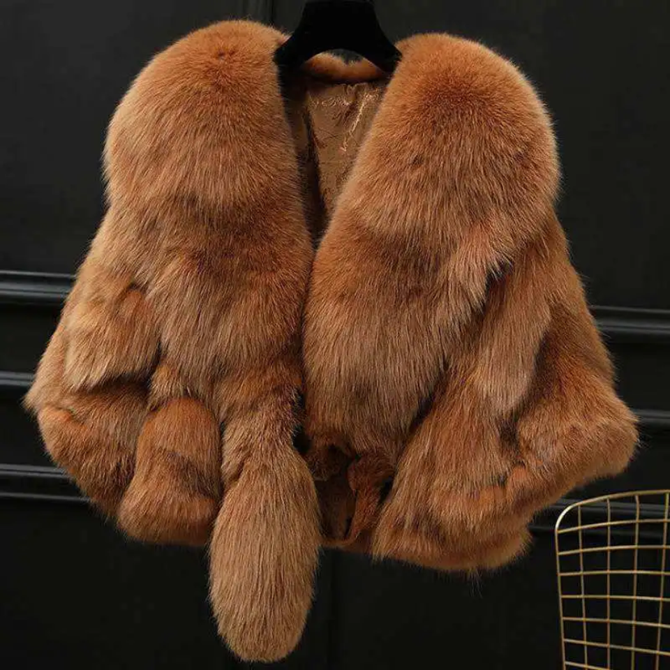 Crop Fox Fur Poncho Shawl- By Prima DND