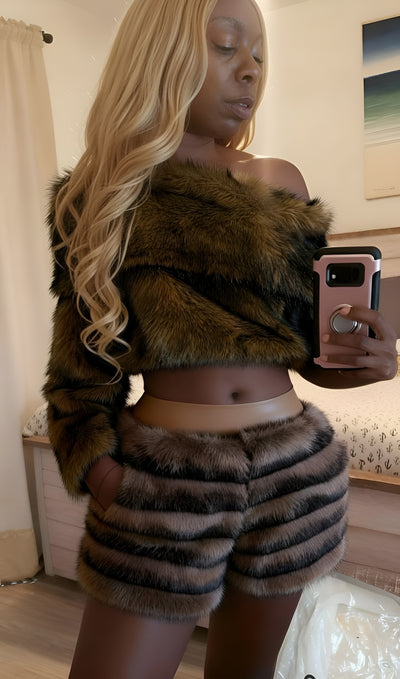 Faux Fur Off Shoulder Long Sleeve Top- Prima Dons and Donnas