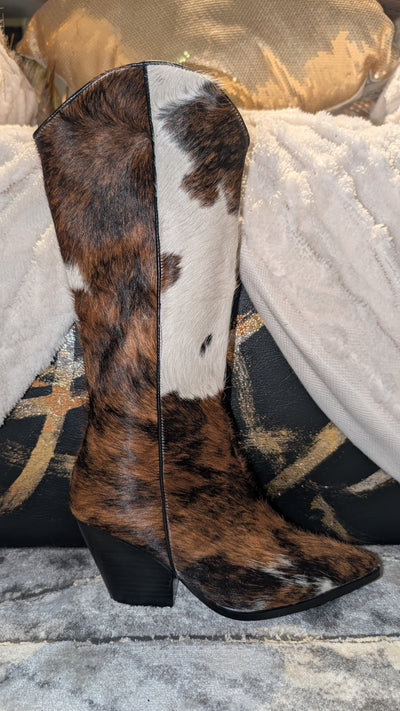 Cowboy Cow Hide Fur Boots