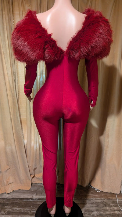 Off Shoulder Fur Jumpsuit- Prima Dons and Donnas
