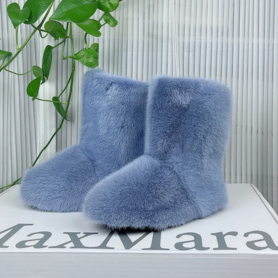 Mink Fur Winter Boots - Custom Sized Calf High Flat Winter Boots With Plush Lining