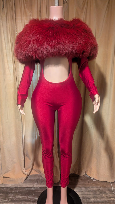 Off Shoulder Fur Jumpsuit- Prima Dons and Donnas