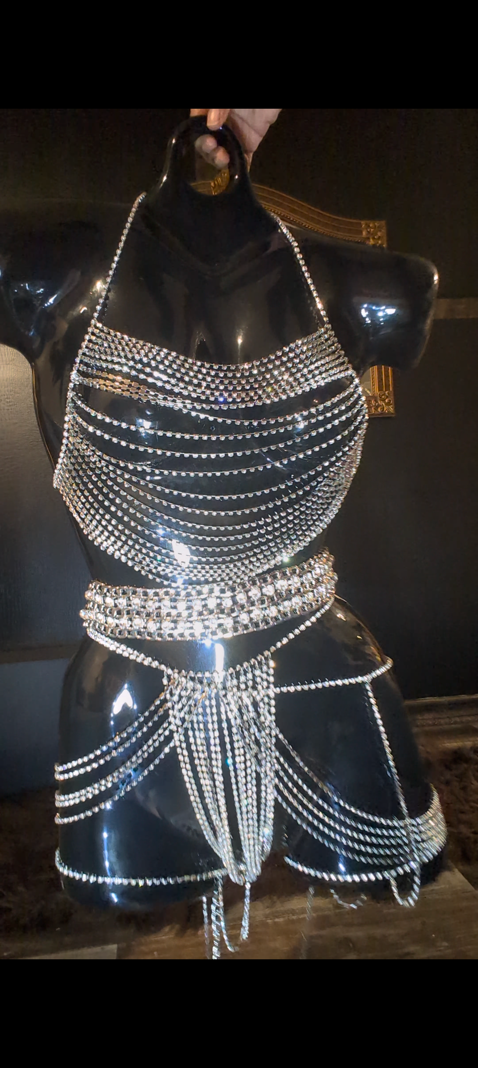 Rhinestone Chain Bra 3 piece  Set- Prima Dons and Donnas