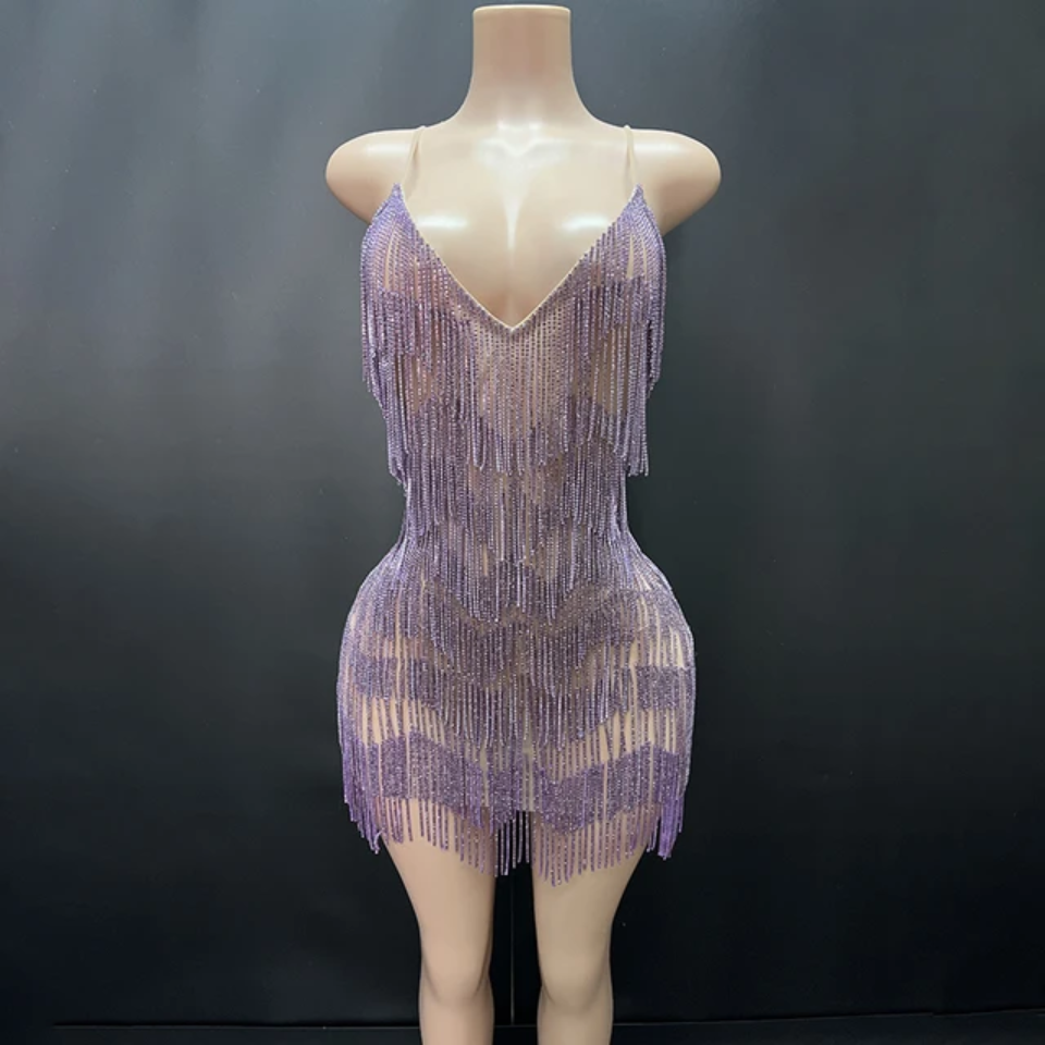 Rhinestone Fringes Chains Dress (Ready to Ship)
