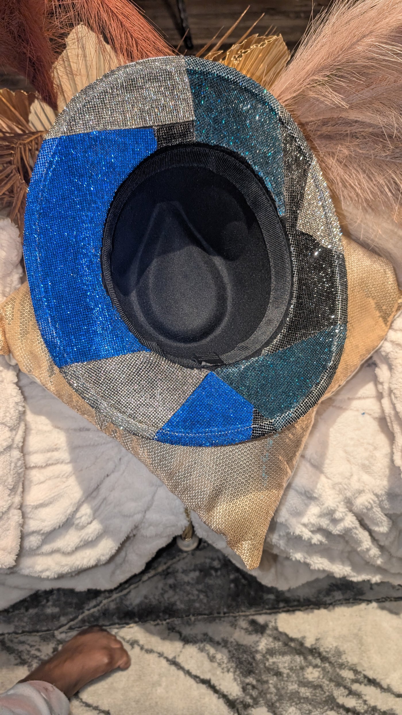 Custom Denim Print Rhinestone Western Cowboy Hat 3(Ready to Ship)